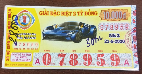 Công ty Xổ số Kiến thiết tỉnh Bình Thuận: Công bố thông tin trả thưởng kỳ vé 5K3