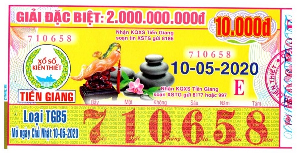 Công ty Xổ số Kiến thiết tỉnh Tiền Giang: Công bố thông tin trả thưởng kỳ vé TGB5