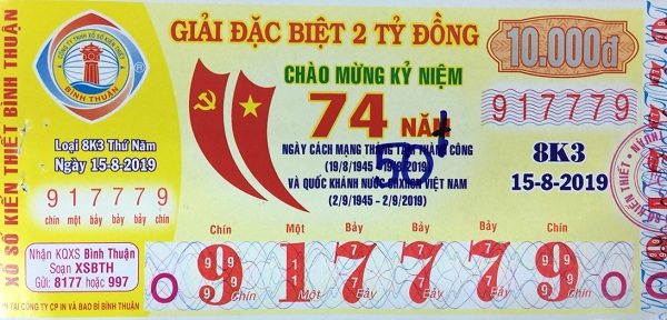 Công ty Xổ số Kiến thiết tỉnh Bình Thuận: Công bố thông tin trả thưởng kỳ vé 8K3