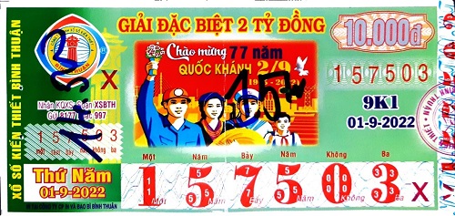 Công ty Xổ số Kiến thiết tỉnh Bình Thuận: Công bố thông tin trả thưởng kỳ vé 9K1