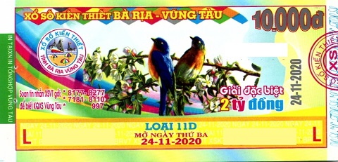Công ty Xổ số Kiến thiết tỉnh Bà Rịa - Vũng Tàu: Công bố thông tin trả thưởng kỳ vé 11D