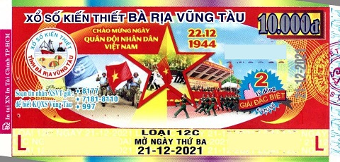 Công ty Xổ số Kiến thiết tỉnh Bà Rịa - Vũng Tàu: Công bố thông tin trả thưởng kỳ vé 12C-2021