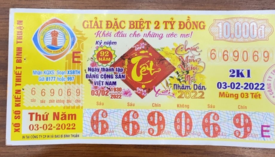 Công ty Xổ số Kiến thiết tỉnh Bình Thuận: Công bố thông tin trả thưởng kỳ vé 2K1-2022