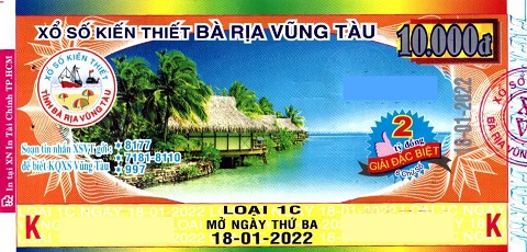 Công ty Xổ số Kiến thiết tỉnh Bà Rịa - Vũng Tàu: Công bố thông tin trả thưởng kỳ vé 1C-2022