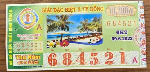Công ty TNHH MTV Xổ số Kiến thiết  Bình Thuận: Công bố thông tin trả thưởng  kỳ vé 6K2-2022