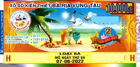 Công ty TNHH MTV Xổ số Kiến thiết Bà Rịa Vũng Tàu: Công bố thông tin trả thưởng kỳ vé 6A-2022