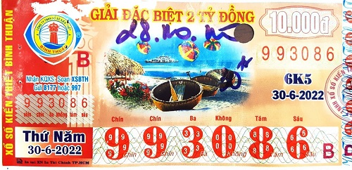 Công ty TNHH MTV Xổ số Kiến thiết Bình Thuận: Công bố thông tin trả thưởng kỳ vé 6K5-2022