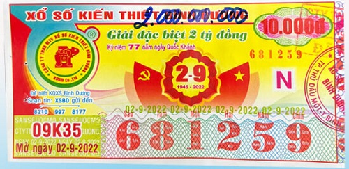 Công ty TNHH MTV Xổ số Kiến thiết Bình Dương : Công bố thông tin trả thưởng kỳ vé 09K35 ngày 02/09/2022