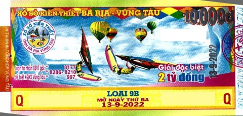 Công ty TNHH MTV Xổ số Kiến thiết  Bà Rịa Vũng Tàu: Công bố thông tin trả thưởng kỳ vé 9B ngày 13/09/2022