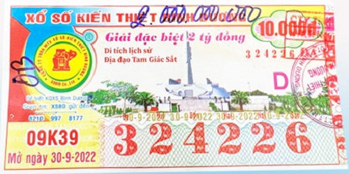 Công ty TNHH MTV Xổ số Kiến thiết Bình Dương: Công bố thông tin trả thưởng kỳ vé 09K39 ngày 30/09/2022