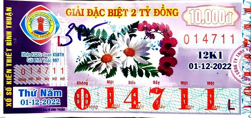 Công ty TNHH MTV Xổ số Kiến thiết Bình Thuận: Công bố thông tin trả thưởng kỳ vé 12K1 ngày 01/12/2022