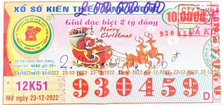 Công ty TNHH MTV Xổ số Kiến thiết Bình Dương: Công bố thông tin trả thưởng kỳ vé  12K51 ngày 23/12/2023