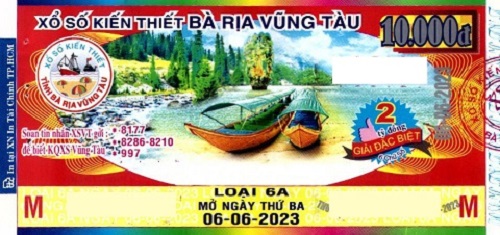 Công ty Xổ số kiến thiết tỉnh Bà Rịa - Vũng Tàu: Công bố thông tin trả thưởng kỳ vé 6A ngày 06 tháng 06 năm 2023