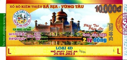Công ty Xổ số kiến thiết tỉnh BR - VT công bố thông tin trả thưởng kỳ vé 4D mở thưởng ngày 25 tháng 4 năm 2023
