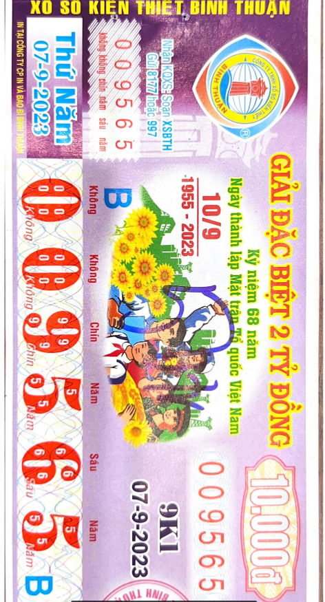 Công bố thông tin kết quả xổ số kiến thiết Bình Thuận 9K1 07/9/2023