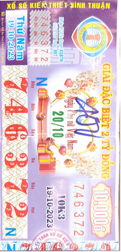 Công bố thông tin kết quả xổ số kiến thiết Bình Thuận 10K3 19-10-2023