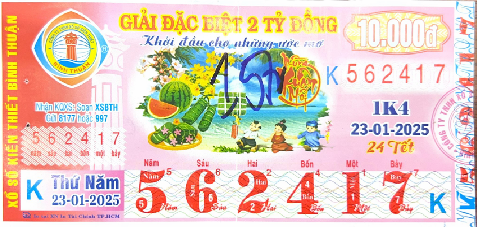 CÔNG BỐ THÔNG TIN KQXSKT BÌNH THUẬN 1K4 23.1.2025