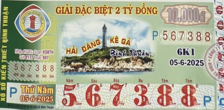 CÔNG BỐ THÔNG TIN KQXSKT BÌNH THUẬN 6K1 NGÀY 05.06.2025